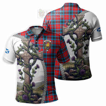 MacTavish (McTavish) Tartan Polo Shirt with Family Crest and St. Andrew's Cross Accented by Thistle Vines
