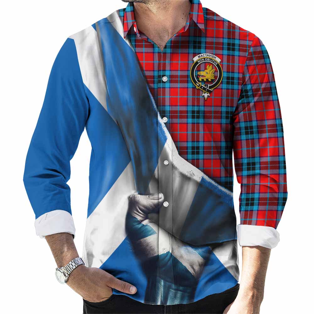 Tartan Vibes Clothing MacTavish (McTavish) Tartan Long Sleeve Button Shirt with Family Crest Scotland Patriotic Style