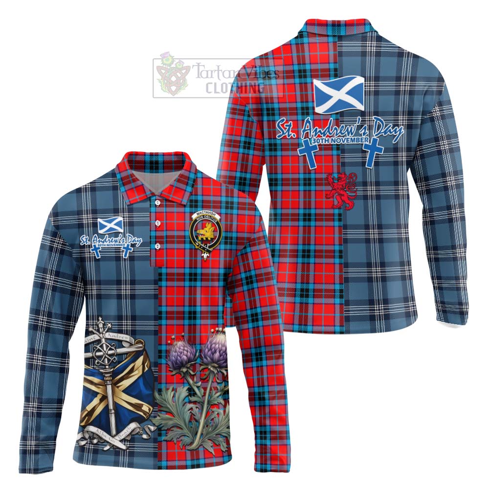 Tartan Vibes Clothing MacTavish (McTavish) Tartan Long Sleeve Polo Shirt Happy St. Andrew's Day Half Tartan Style