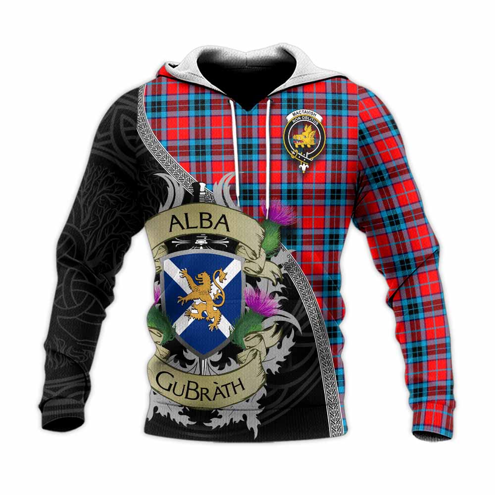 Tartan Vibes Clothing MacTavish (McTavish) Tartan Family Crest Knitted Hoodie Lion Rampant Royal Thistle Shield Celtic Inspired