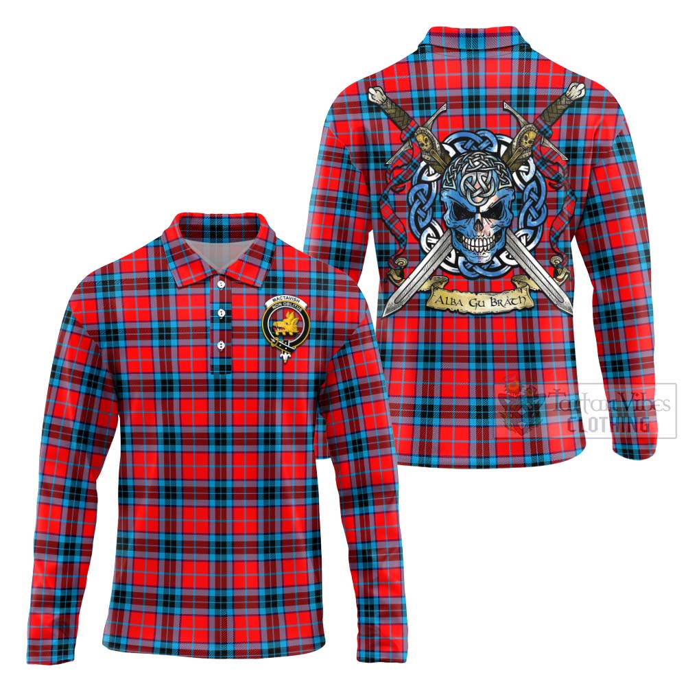 Tartan Vibes Clothing MacTavish (McTavish) Tartan Long Sleeve Polo Shirt with Family Crest Celtic Skull Style