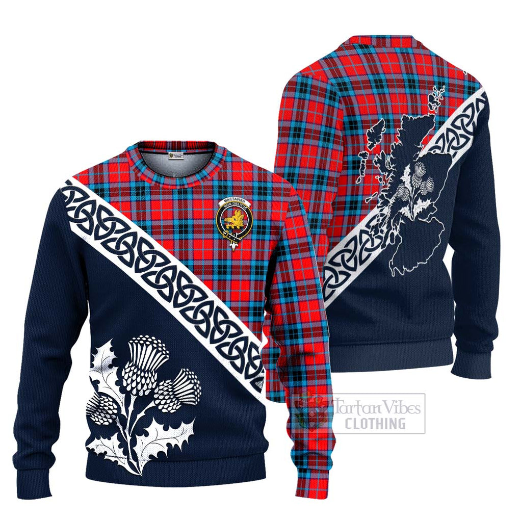 Tartan Vibes Clothing MacTavish (McTavish) Tartan Knitted Sweater Featuring Thistle and Scotland Map