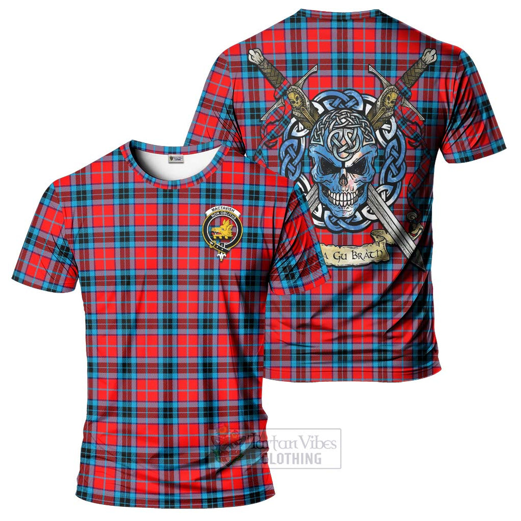 Tartan Vibes Clothing MacTavish (McTavish) Tartan T-Shirt with Family Crest Celtic Skull Style