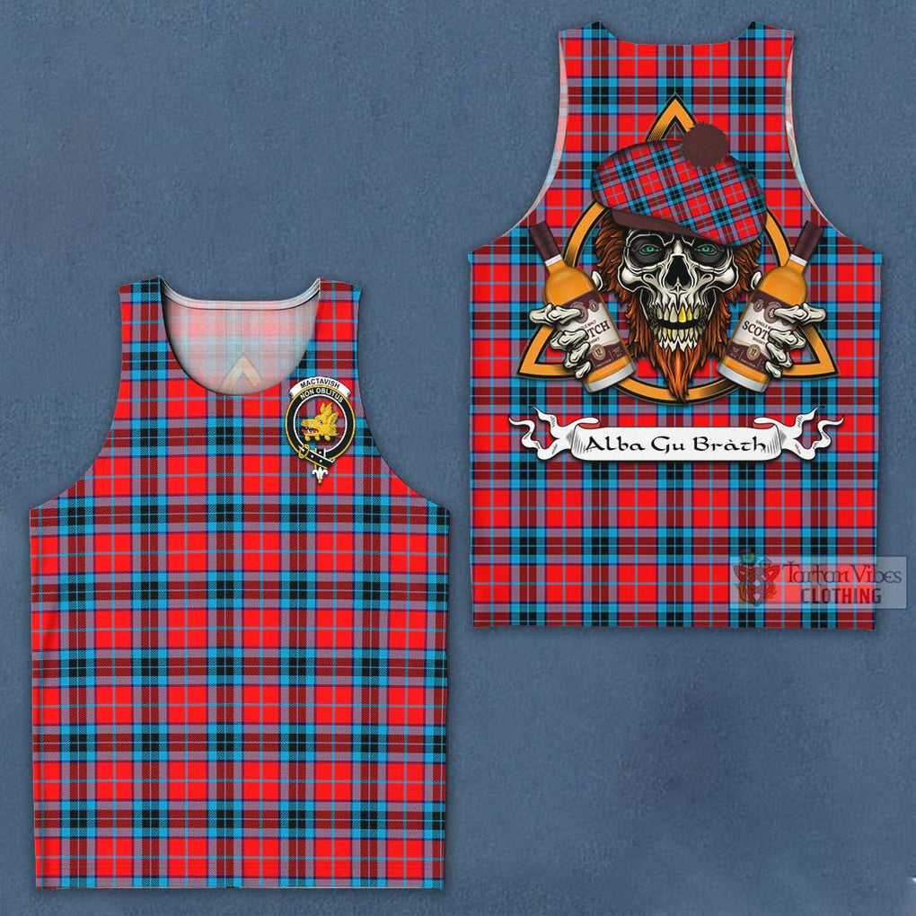 Tartan Vibes Clothing MacTavish (McTavish) Tartan Men's Tank Top with Family Crest and Bearded Skull Holding Bottles of Whiskey