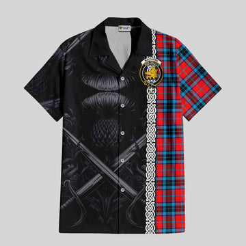MacTavish (McTavish) Tartan Hawaiian Shirt with Family Crest Cross Sword Thistle Celtic Vibes