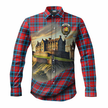 MacTavish (McTavish) Tartan Family Crest Long Sleeve Button Shirt with Scottish Ancient Castle Style