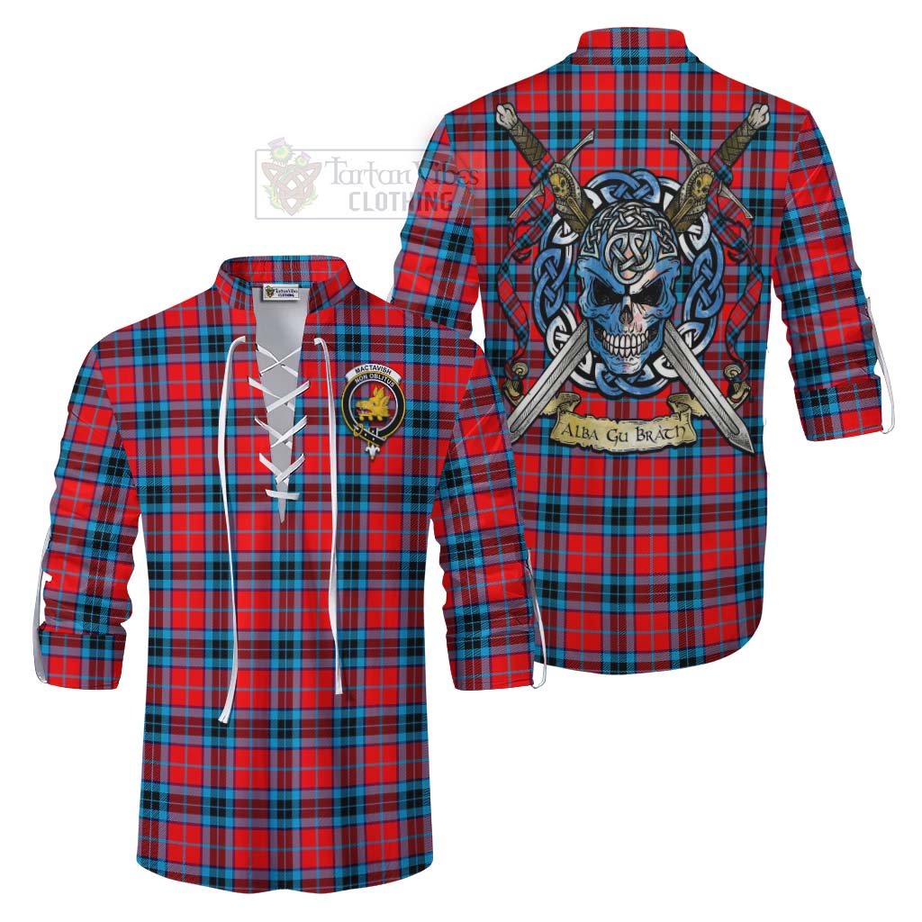 Tartan Vibes Clothing MacTavish (McTavish) Tartan Ghillie Kilt Shirt with Family Crest Celtic Skull Style
