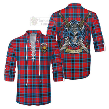Tartan Vibes Clothing MacTavish (McTavish) Tartan Ghillie Kilt Shirt with Family Crest Celtic Skull Style