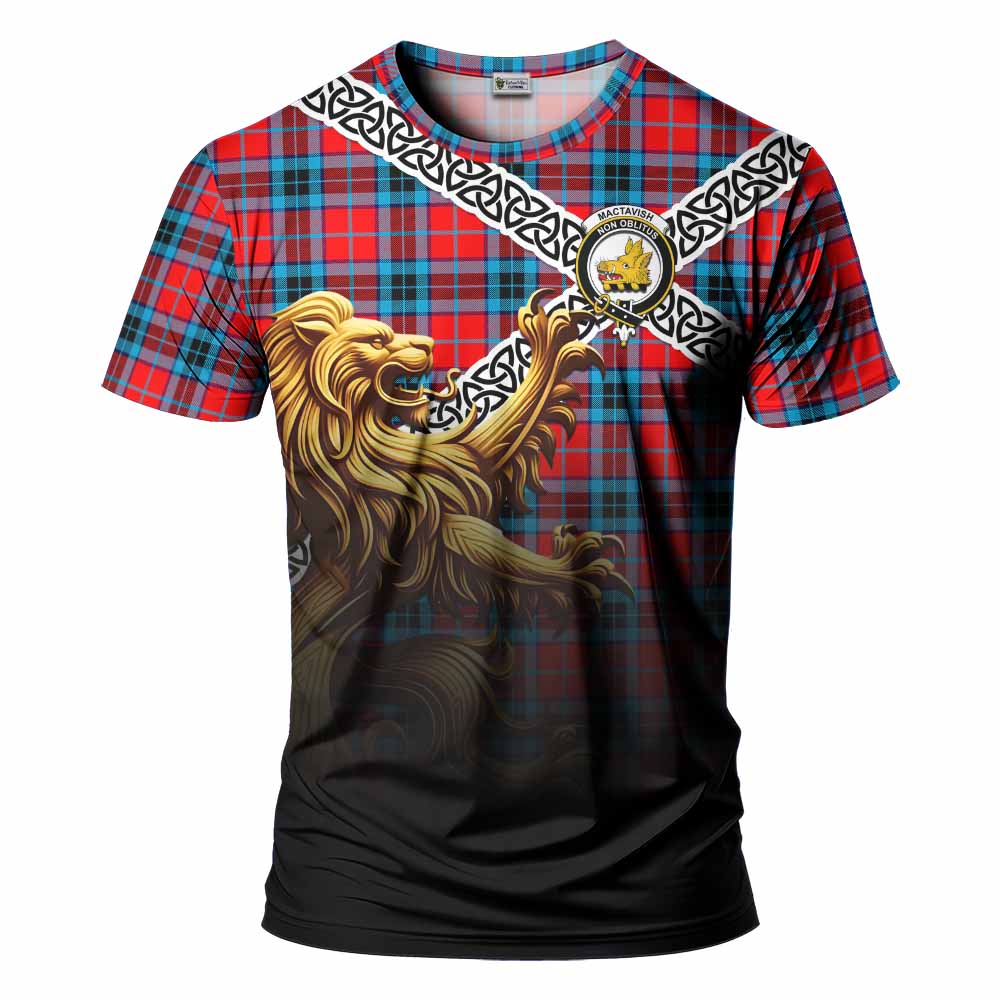 Tartan Vibes Clothing MacTavish (McTavish) Crest Tartan T-Shirt with Golden Lion Emblem Celtic Style
