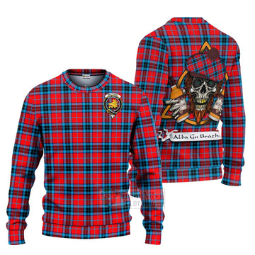 MacTavish (McTavish) Tartan Ugly Sweater with Family Crest and Bearded Skull Holding Bottles of Whiskey