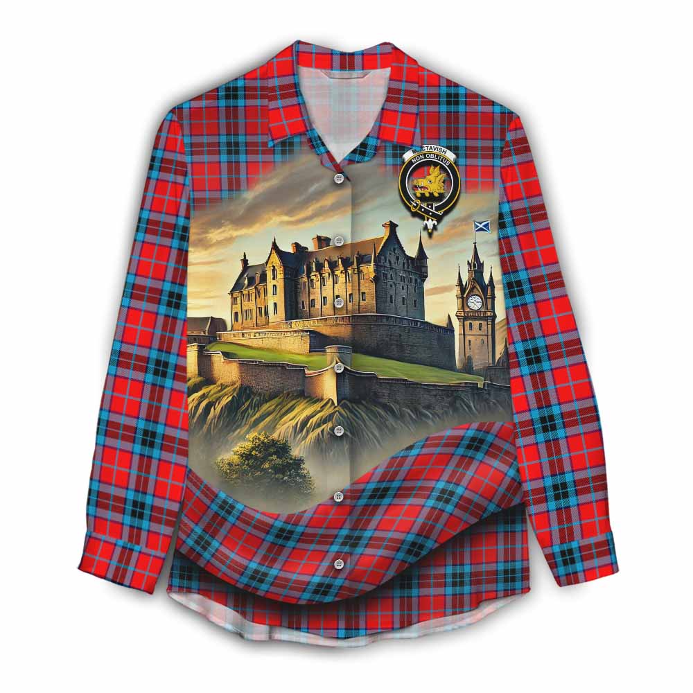 Tartan Vibes Clothing MacTavish (McTavish) Tartan Family Crest Women's Casual Shirt with Scottish Ancient Castle Style