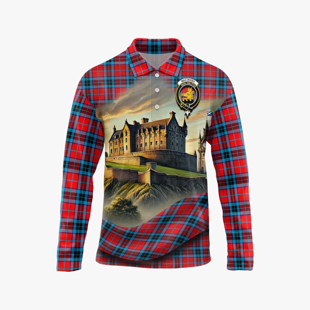Tartan Vibes Clothing MacTavish (McTavish) Tartan Family Crest Long Sleeve Polo Shirt with Scottish Ancient Castle Style