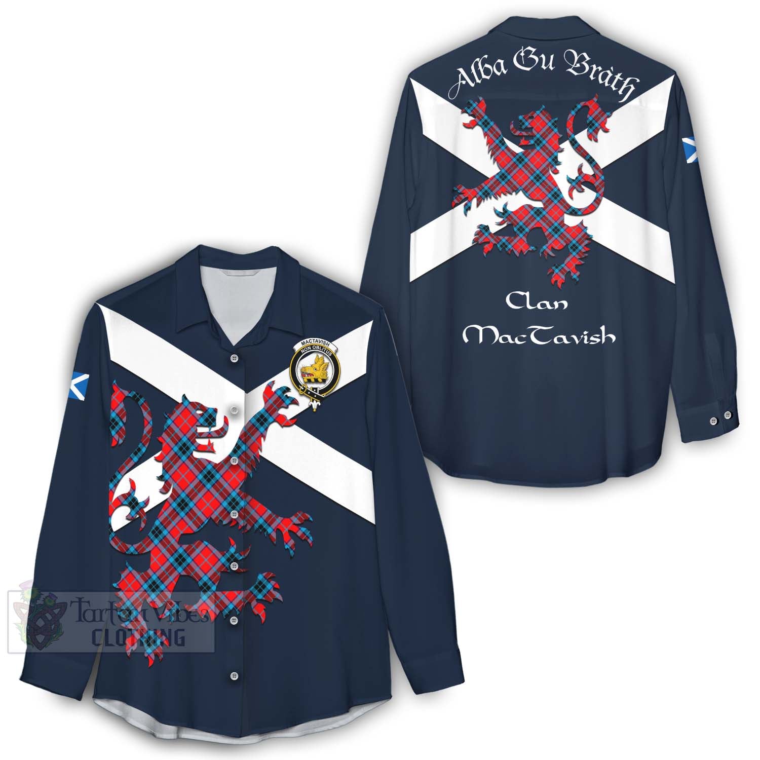 Tartan Vibes Clothing MacTavish (McTavish) Tartan Lion Rampant Women's Casual Shirt Proudly Display Your Heritage with Alba Gu Brath and Clan Name