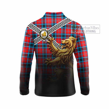 MacTavish (McTavish) Crest Tartan Long Sleeve Polo Shirt with Golden Lion Emblem Celtic Style