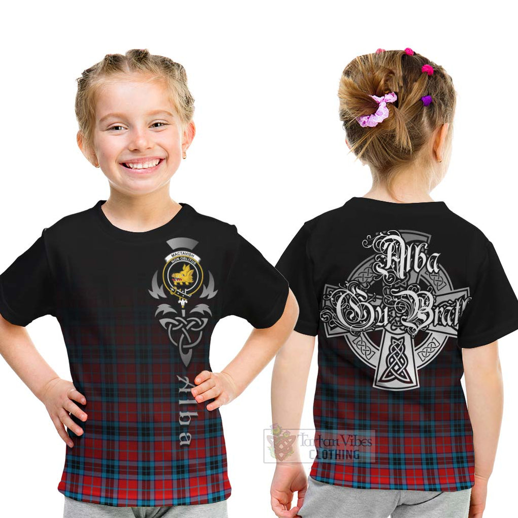 Tartan Vibes Clothing MacTavish (McTavish) Tartan Kid T-Shirt Featuring Alba Gu Brath Family Crest Celtic Inspired