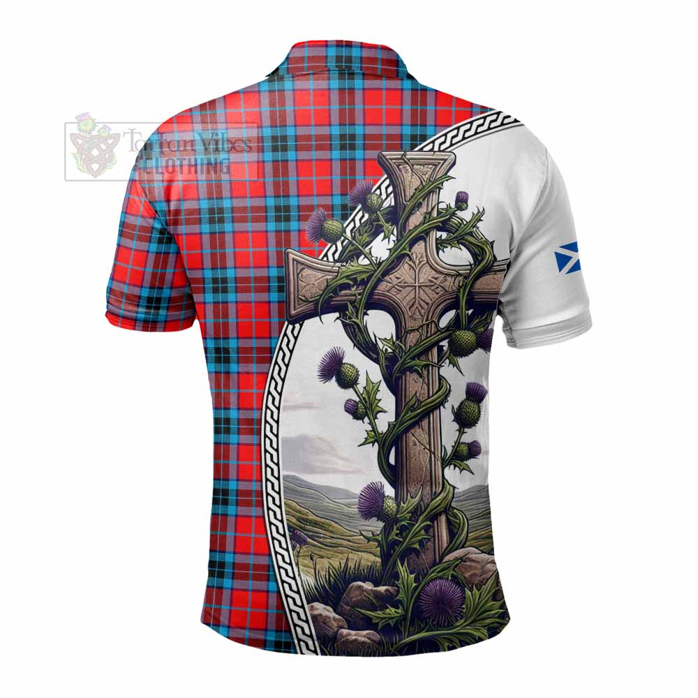 Tartan Vibes Clothing MacTavish (McTavish) Tartan Polo Shirt with Family Crest and St. Andrew's Cross Accented by Thistle Vines