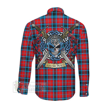 MacTavish (McTavish) Tartan Long Sleeve Button Shirt with Family Crest Celtic Skull Style
