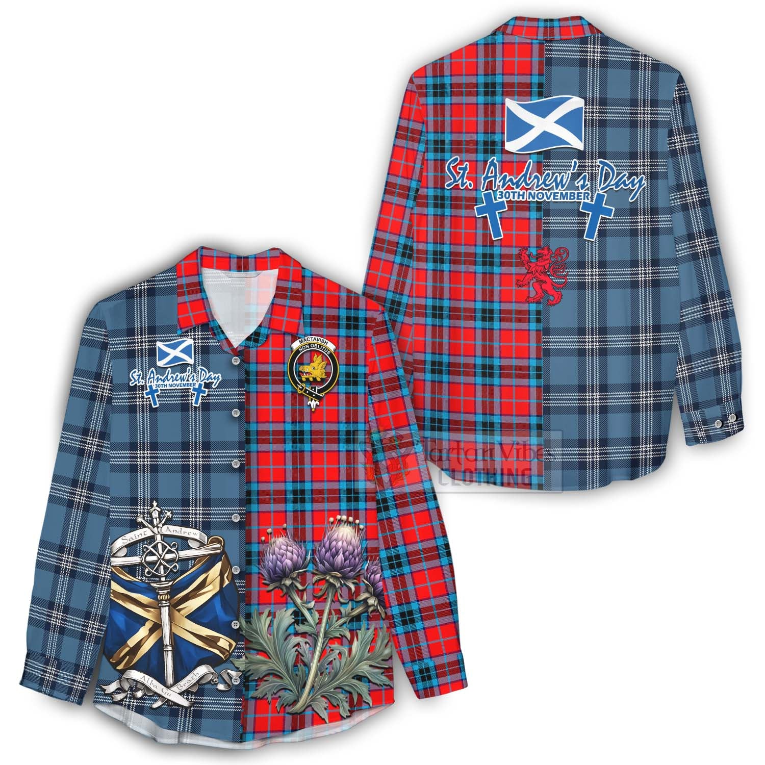 Tartan Vibes Clothing MacTavish (McTavish) Tartan Women's Casual Shirt Happy St. Andrew's Day Half Tartan Style