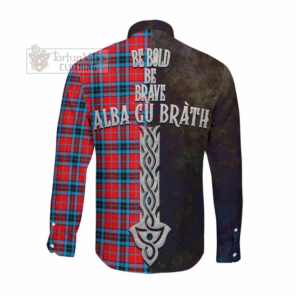 Tartan Vibes Clothing MacTavish (McTavish) Tartan Family Crest Long Sleeve Button Shirt Alba Gu Brath Be Brave Lion Ancient Style