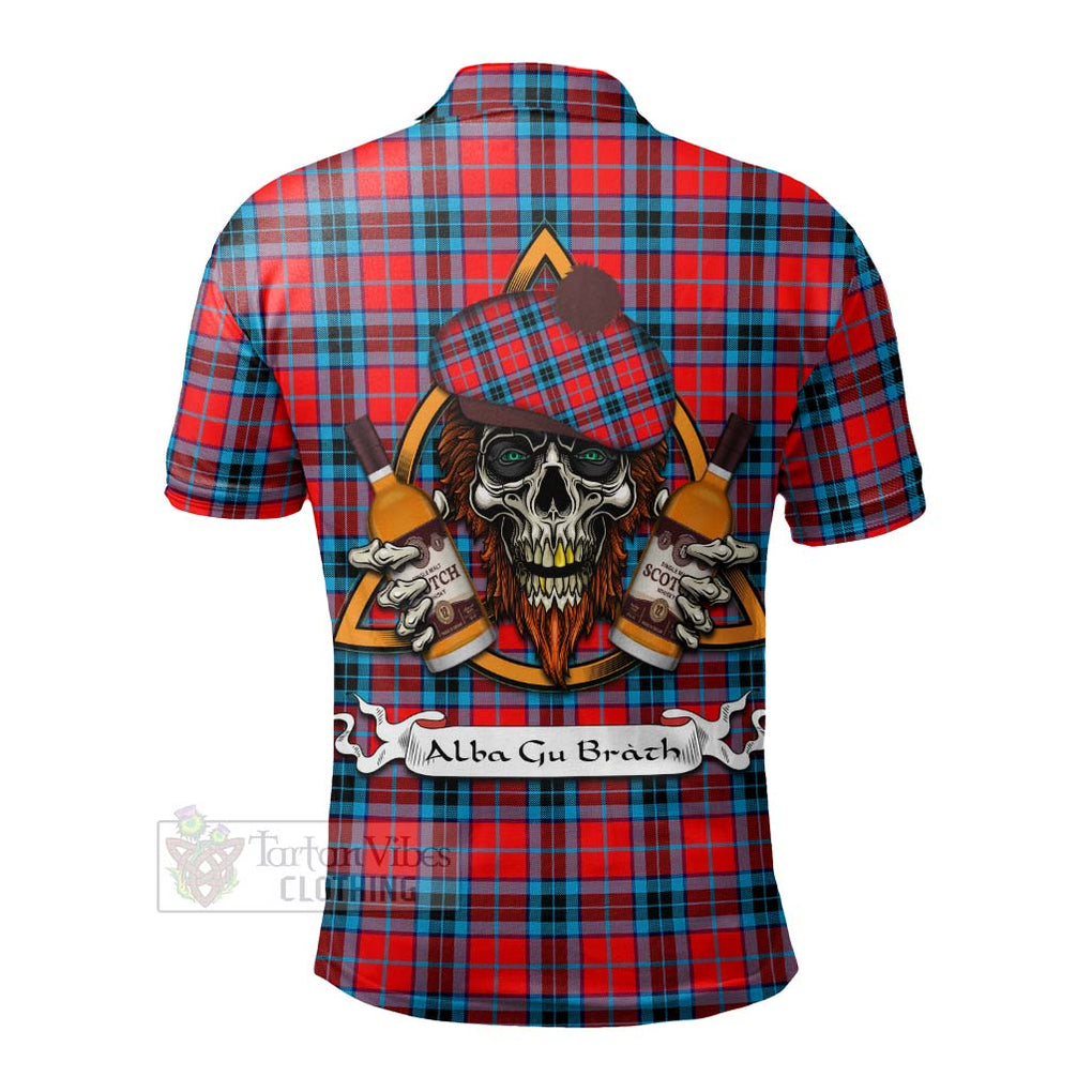 Tartan Vibes Clothing MacTavish (McTavish) Tartan Polo Shirt with Family Crest and Bearded Skull Holding Bottles of Whiskey