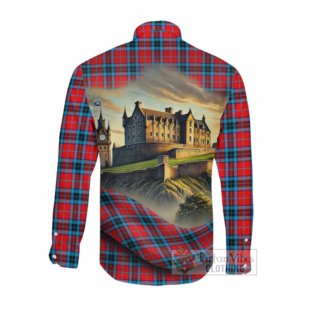 Tartan Vibes Clothing MacTavish (McTavish) Tartan Family Crest Long Sleeve Button Shirt with Scottish Ancient Castle Style