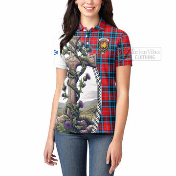 Tartan Vibes Clothing MacTavish (McTavish) Tartan Women's Polo Shirt with Family Crest and St. Andrew's Cross Accented by Thistle Vines