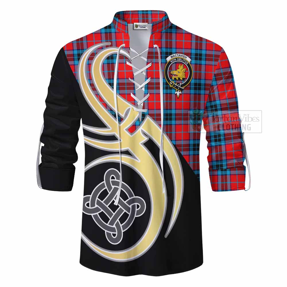 Tartan Vibes Clothing MacTavish (McTavish) Tartan Ghillie Kilt Shirt with Family Crest and Celtic Symbol Style