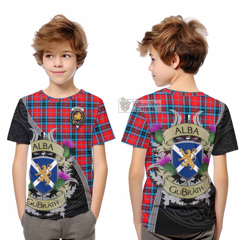 Tartan Vibes Clothing MacTavish (McTavish) Tartan Family Crest Kid T-Shirt Lion Rampant Royal Thistle Shield Celtic Inspired