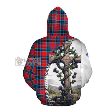 MacTavish (McTavish) Tartan Cotton Hoodie with Family Crest and St. Andrew's Cross Accented by Thistle Vines