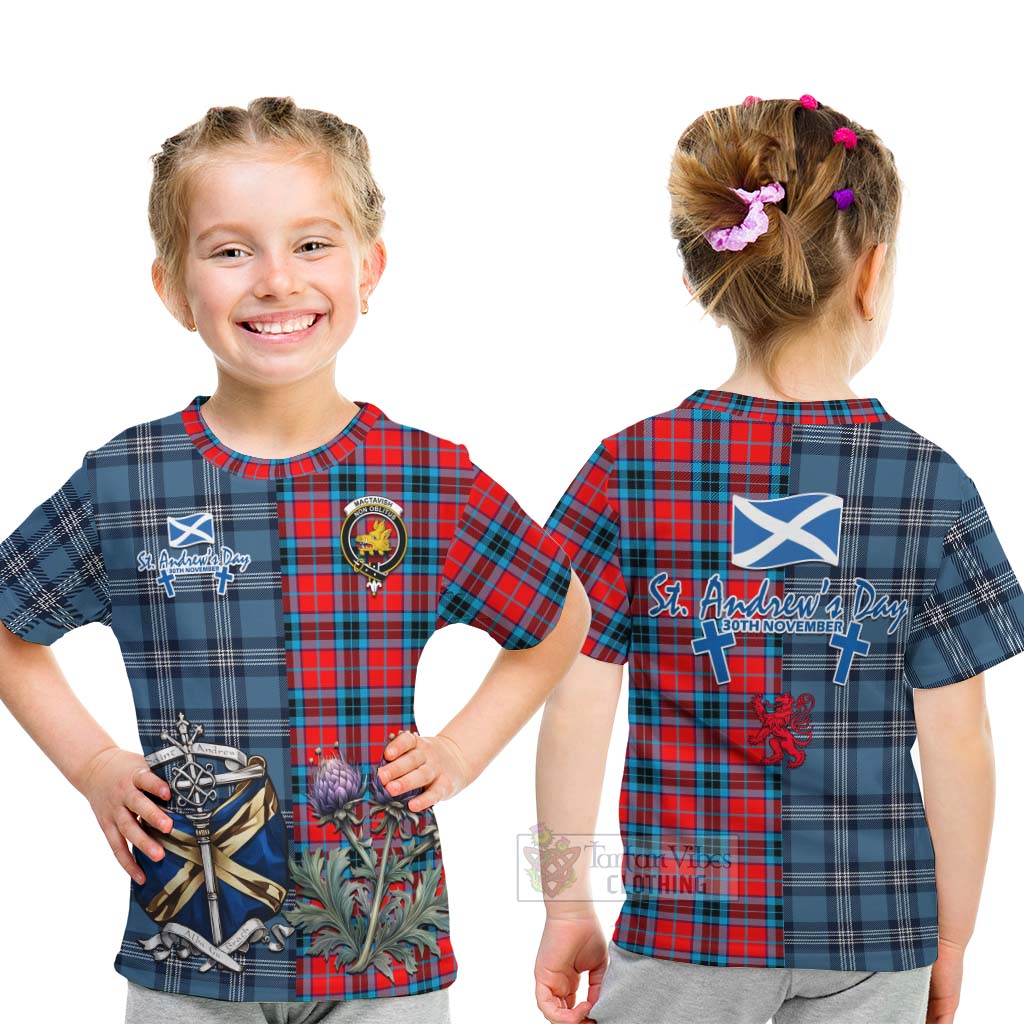 Tartan Vibes Clothing MacTavish (McTavish) Tartan Kid T-Shirt Happy St. Andrew's Day Half Tartan Style