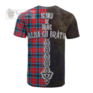 MacTavish (McTavish) Tartan Family Crest Cotton T-shirt Alba Gu Brath Be Brave Lion Ancient Style