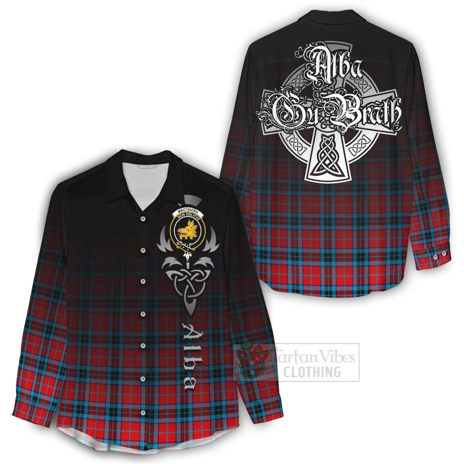 Tartan Vibes Clothing MacTavish (McTavish) Tartan Women's Casual Shirt Featuring Alba Gu Brath Family Crest Celtic Inspired