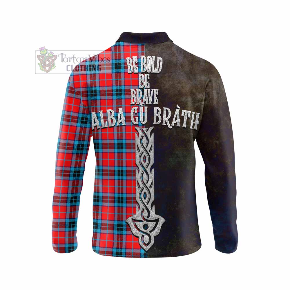 Tartan Vibes Clothing MacTavish (McTavish) Tartan Family Crest Long Sleeve Polo Shirt Alba Gu Brath Be Brave Lion Ancient Style