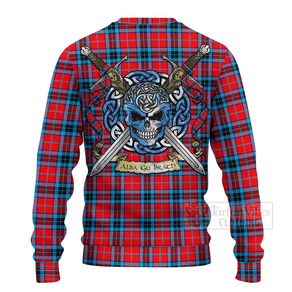 Tartan Vibes Clothing MacTavish (McTavish) Tartan Knitted Sweater with Family Crest Celtic Skull Style