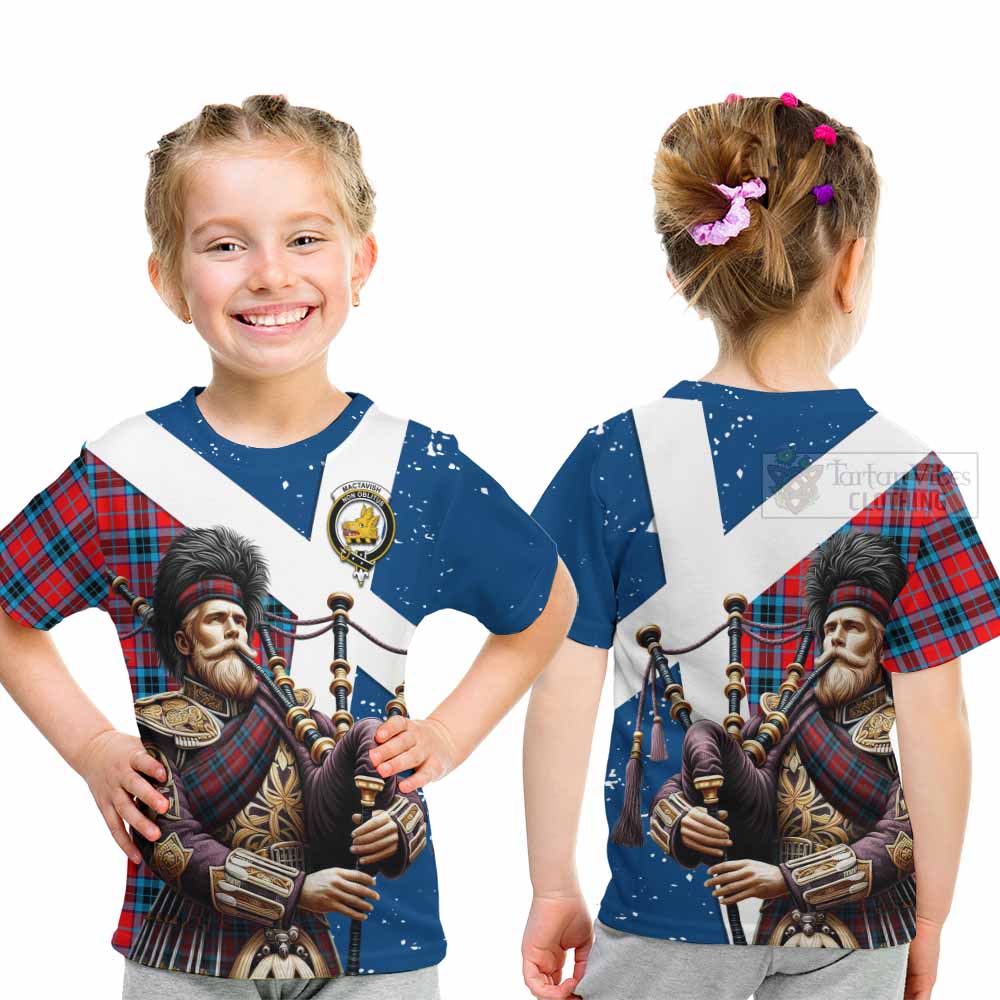 Tartan Vibes Clothing MacTavish (McTavish) Tartan Kid T-Shirt with Family Crest Scottish Bagpiper Vibes