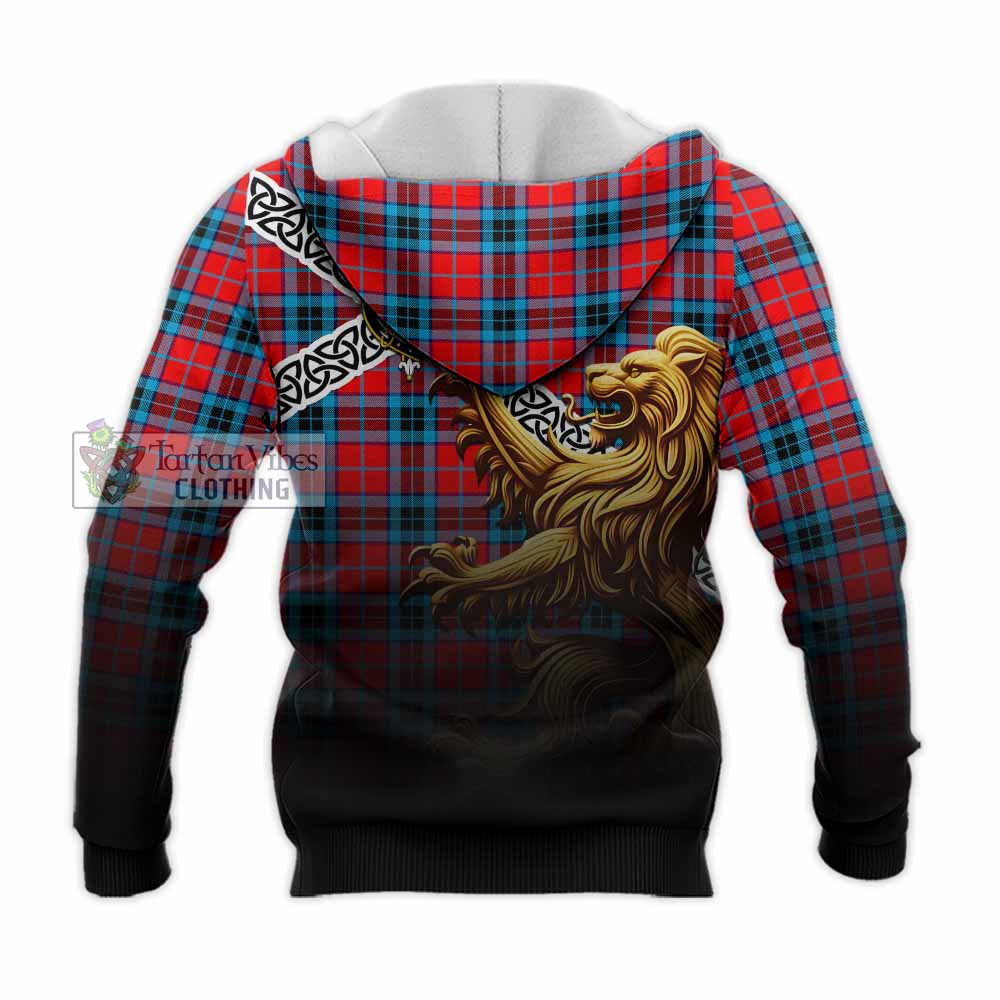 Tartan Vibes Clothing MacTavish (McTavish) Crest Tartan Knitted Hoodie with Golden Lion Emblem Celtic Style