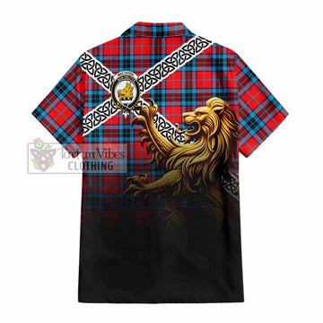 MacTavish (McTavish) Crest Tartan Hawaiian Shirt with Golden Lion Emblem Celtic Style