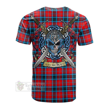 Tartan Vibes Clothing MacTavish (McTavish) Tartan Cotton T-shirt with Family Crest Celtic Skull Style