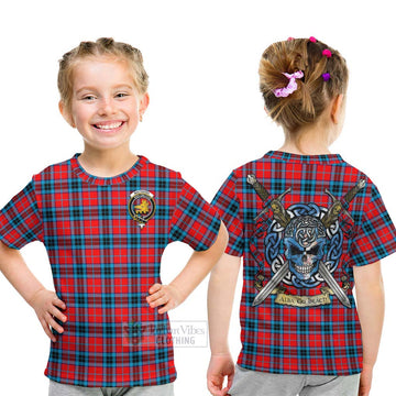 Tartan Vibes Clothing MacTavish (McTavish) Tartan Kid T-Shirt with Family Crest Celtic Skull Style