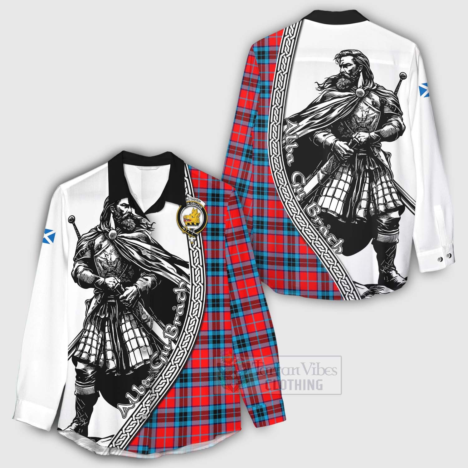 Tartan Vibes Clothing MacTavish (McTavish) Tartan Clan Crest Women's Casual Shirt with Highlander Warrior Celtic Style