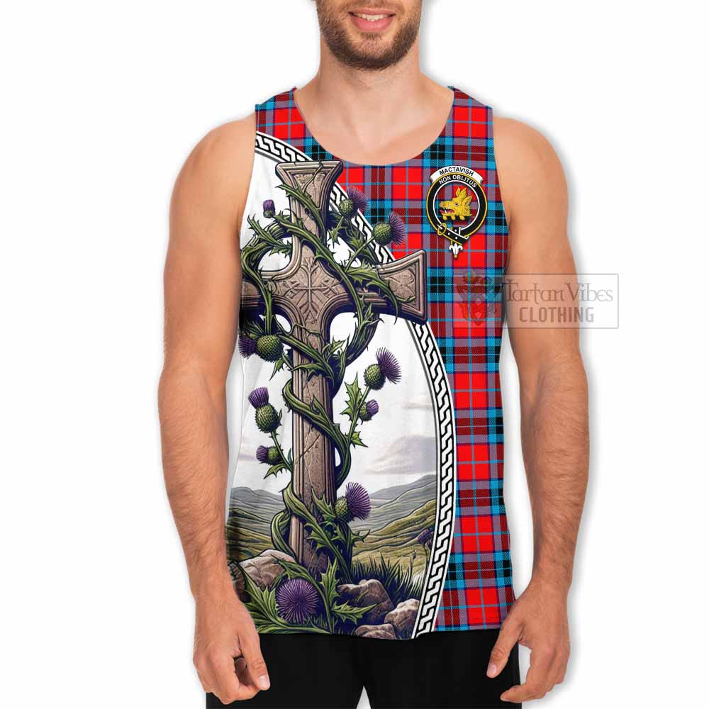 Tartan Vibes Clothing MacTavish (McTavish) Tartan Men's Tank Top with Family Crest and St. Andrew's Cross Accented by Thistle Vines