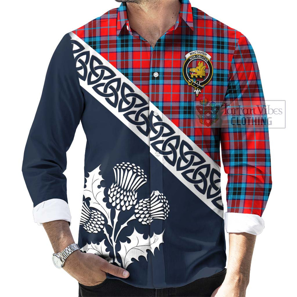 Tartan Vibes Clothing MacTavish (McTavish) Tartan Long Sleeve Button Shirt Featuring Thistle and Scotland Map