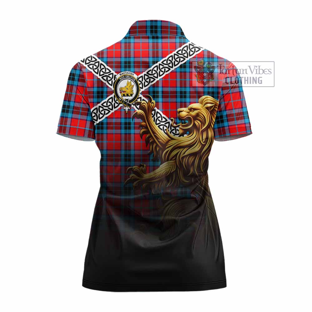 MacTavish (McTavish) Crest Tartan Women's Polo Shirt with Golden Lion Emblem Celtic Style - Tartan Vibes Clothing