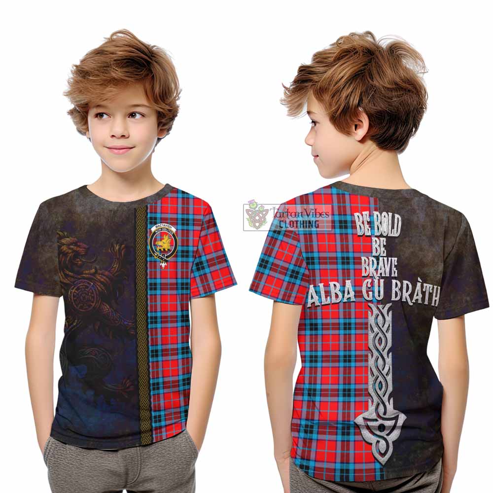 Tartan Vibes Clothing MacTavish (McTavish) Tartan Family Crest Kid T-Shirt Alba Gu Brath Be Brave Lion Ancient Style