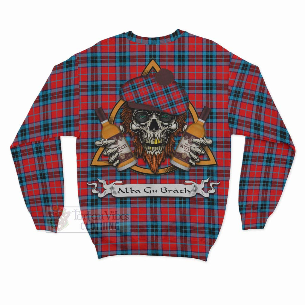 Tartan Vibes Clothing MacTavish (McTavish) Tartan Sweatshirt with Family Crest and Bearded Skull Holding Bottles of Whiskey