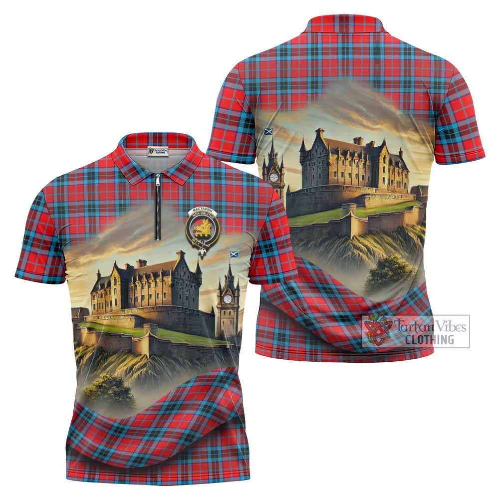 Tartan Vibes Clothing MacTavish (McTavish) Tartan Family Crest Zipper Polo Shirt with Scottish Ancient Castle Stype