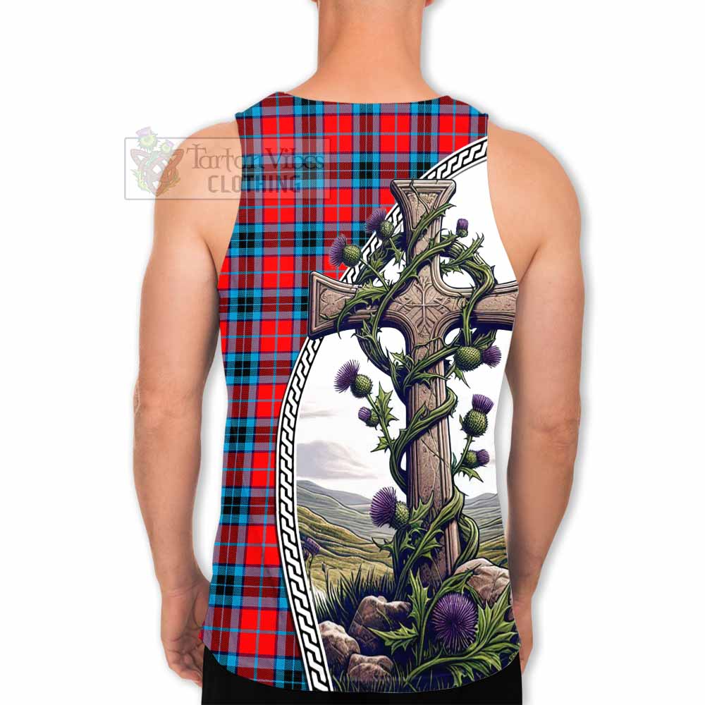 Tartan Vibes Clothing MacTavish (McTavish) Tartan Men's Tank Top with Family Crest and St. Andrew's Cross Accented by Thistle Vines