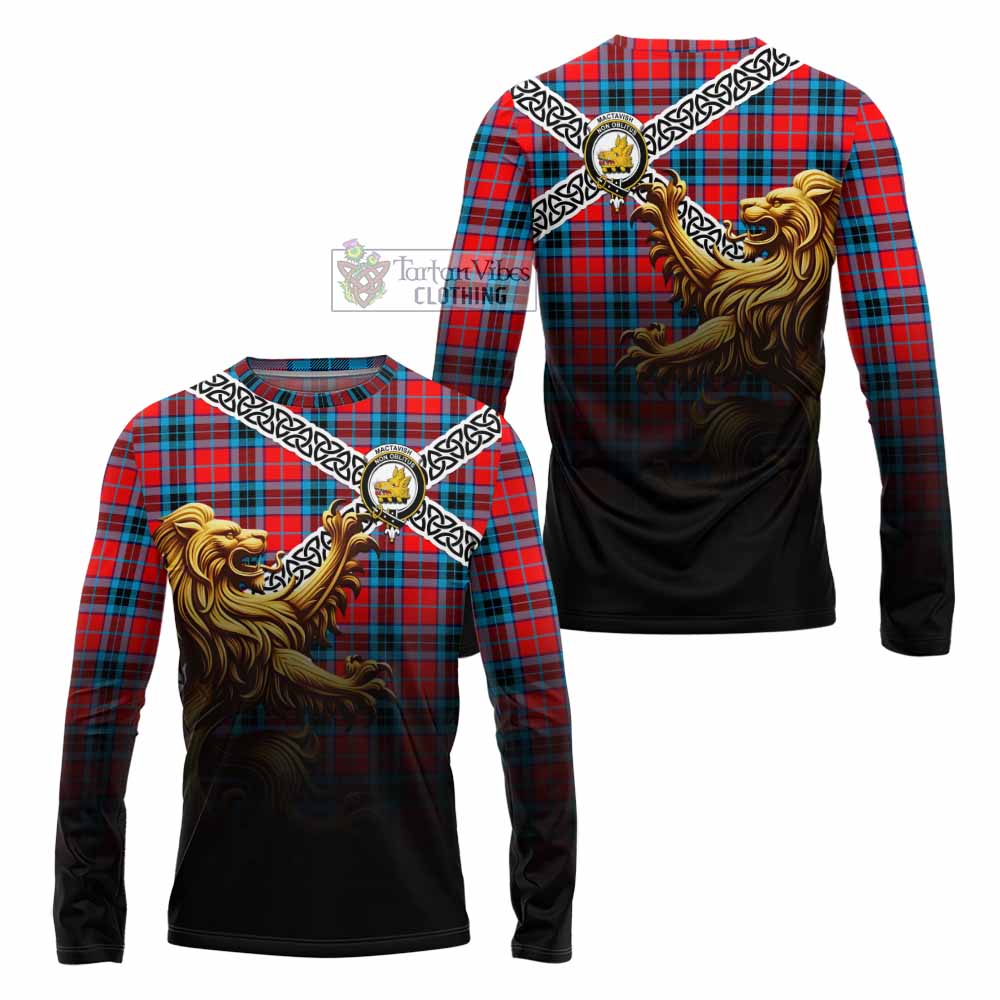 Tartan Vibes Clothing MacTavish (McTavish) Crest Tartan Long Sleeve T-Shirt with Golden Lion Emblem Celtic Style
