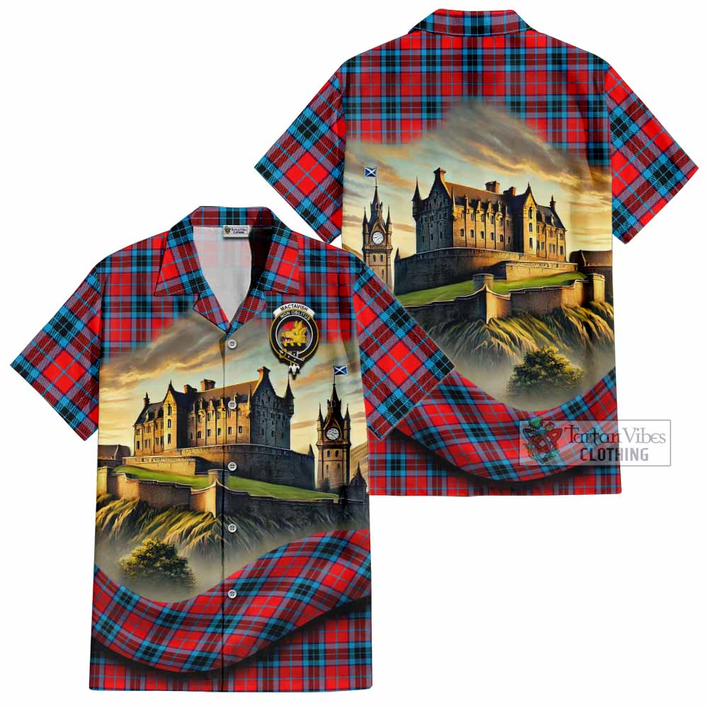 Tartan Vibes Clothing MacTavish (McTavish) Tartan Family Crest Short Sleeve Button Shirt with Scottish Ancient Castle Style