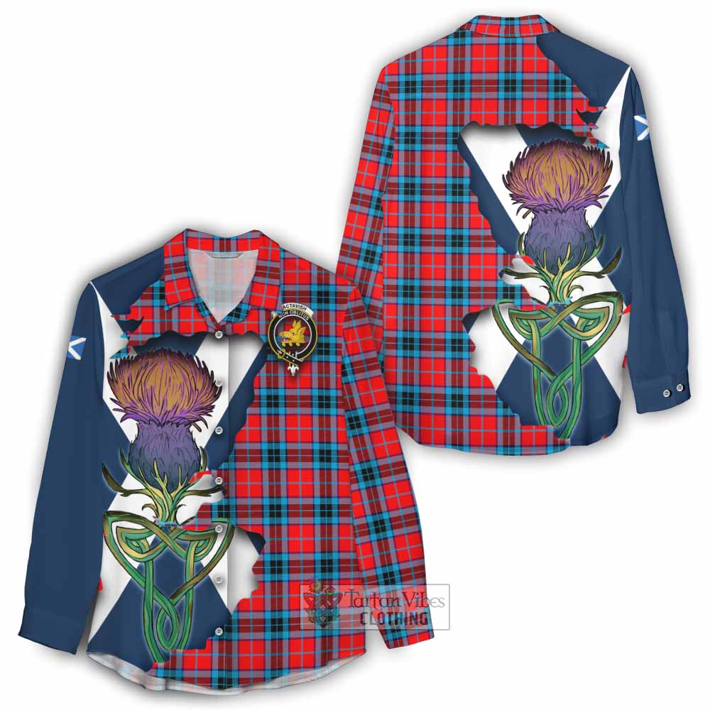 Tartan Vibes Clothing MacTavish (McTavish) Tartan Family Crest Women's Casual Shirt Scottish Thistle Celtic Inspired